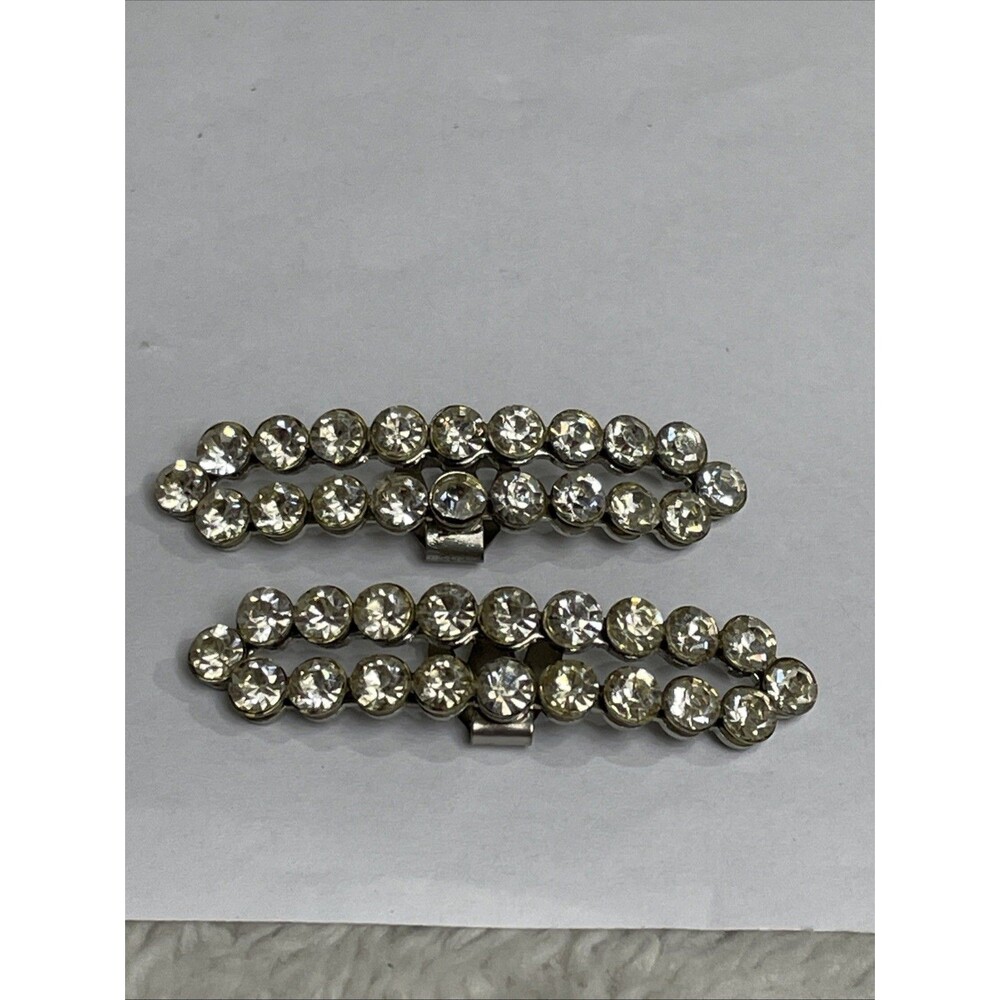 Pair 1940’s Shoe Clips Clear Rhinestone Clips Bling